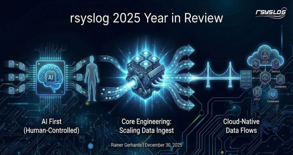 rsyslog 2025 Review: AI First (Human-Controlled), Core Engineering scaling, and Cloud-Native Data Flows.